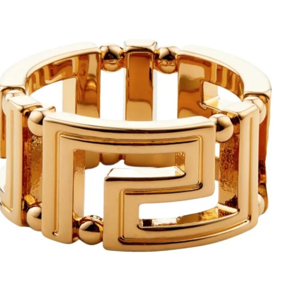 Versace Gold Color Metal "Greca" Fashion Jewelry Ring Sz Italy 9 - Picture 2 of 5